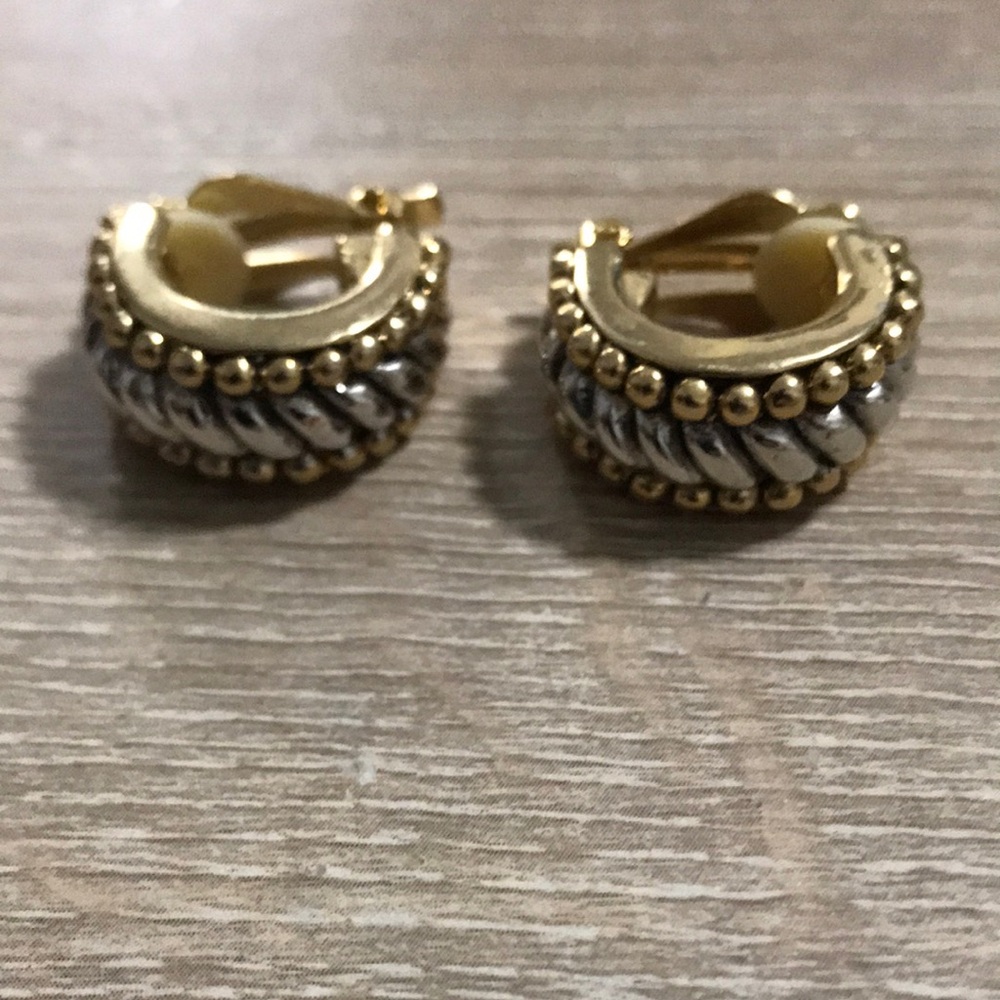 Vintage Gold and Silver Toned Hoop Clip On Earrings